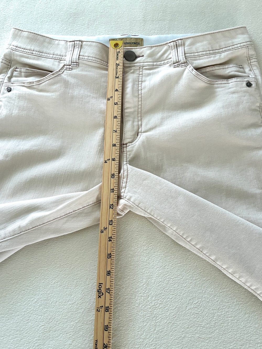 Democracy Cropped Jeans 16 Cream Ivory Straight Leg Stretch Raw Frayed Hem Denim - Picture 9 of 14